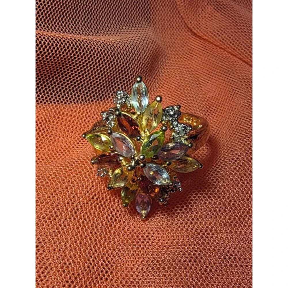 Vintage 925 Silver Colorful Rhinestone Ring Size 8